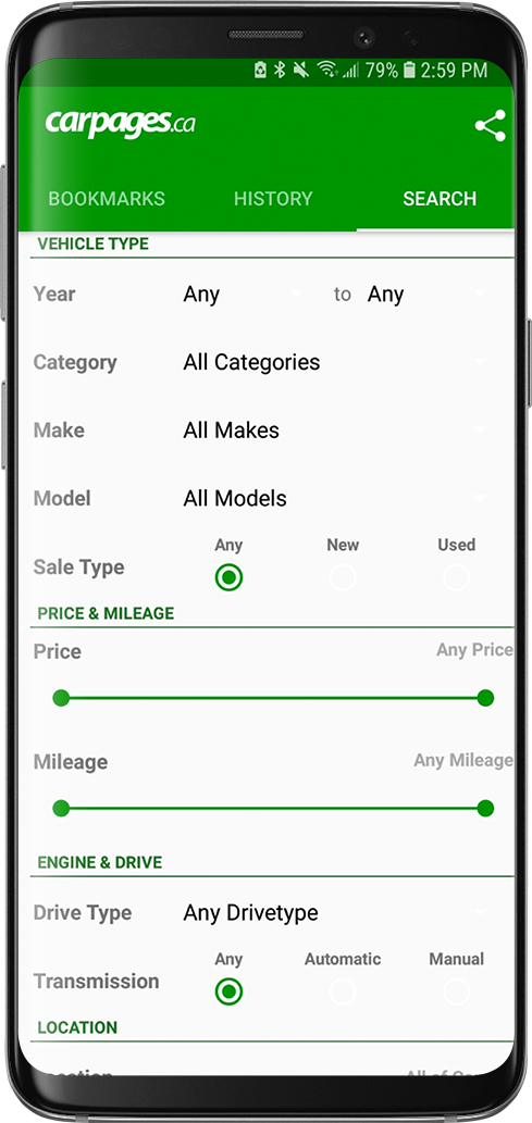 Image of Carpages.ca app on Android device.