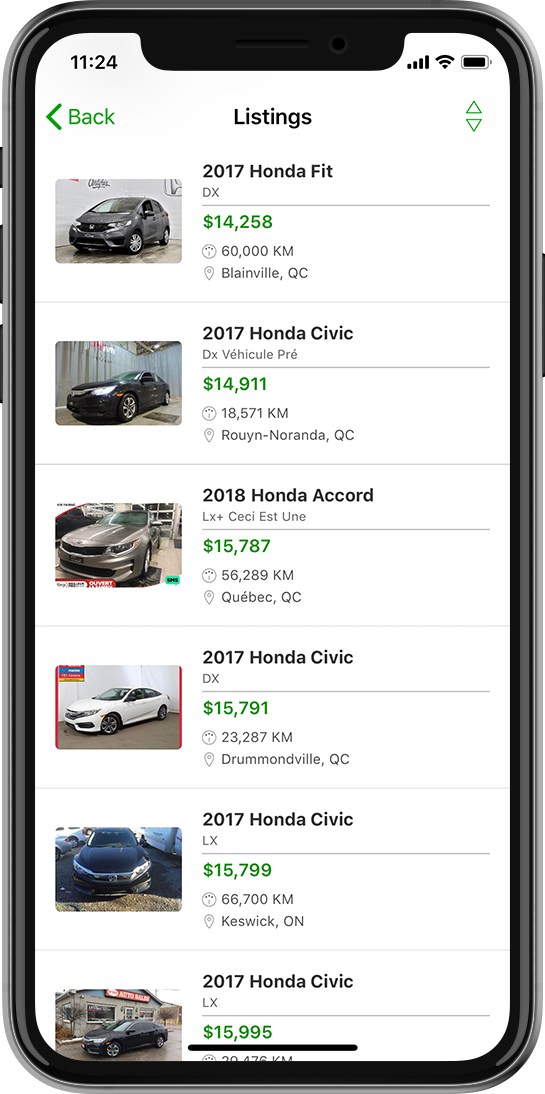 Image of Carpages.ca app on iOS device.
